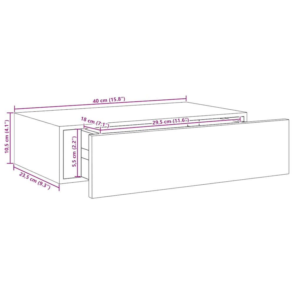 Produktbild för Vägglådor betonggrå 2 st 40x23,5x10 cm MDF