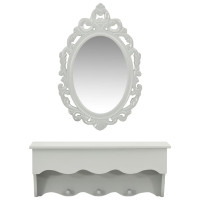Produktbild för Vägghylla för nycklar och smycken med spegel och krokar grå