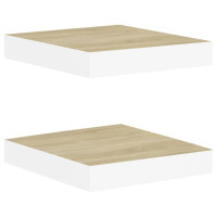 Produktbild för Svävande vägghyllor 2 st ek och vit 23x23,5x3,8 cm MDF