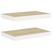 Produktbild för Svävande vägghyllor 2 st ek och vit 40x23x3,8 cm MDF