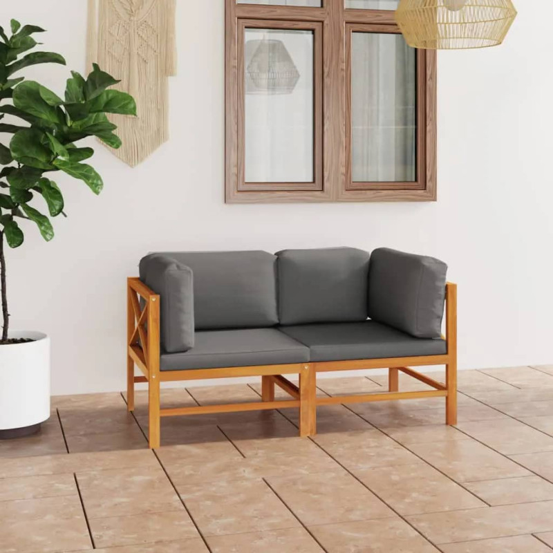 Produktbild för 3-sitssoffa för trädgården med grå dynor massiv teak