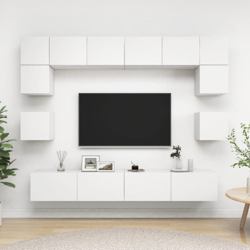 vidaXL Tv-skåp 8 delar vit konstruerat trä