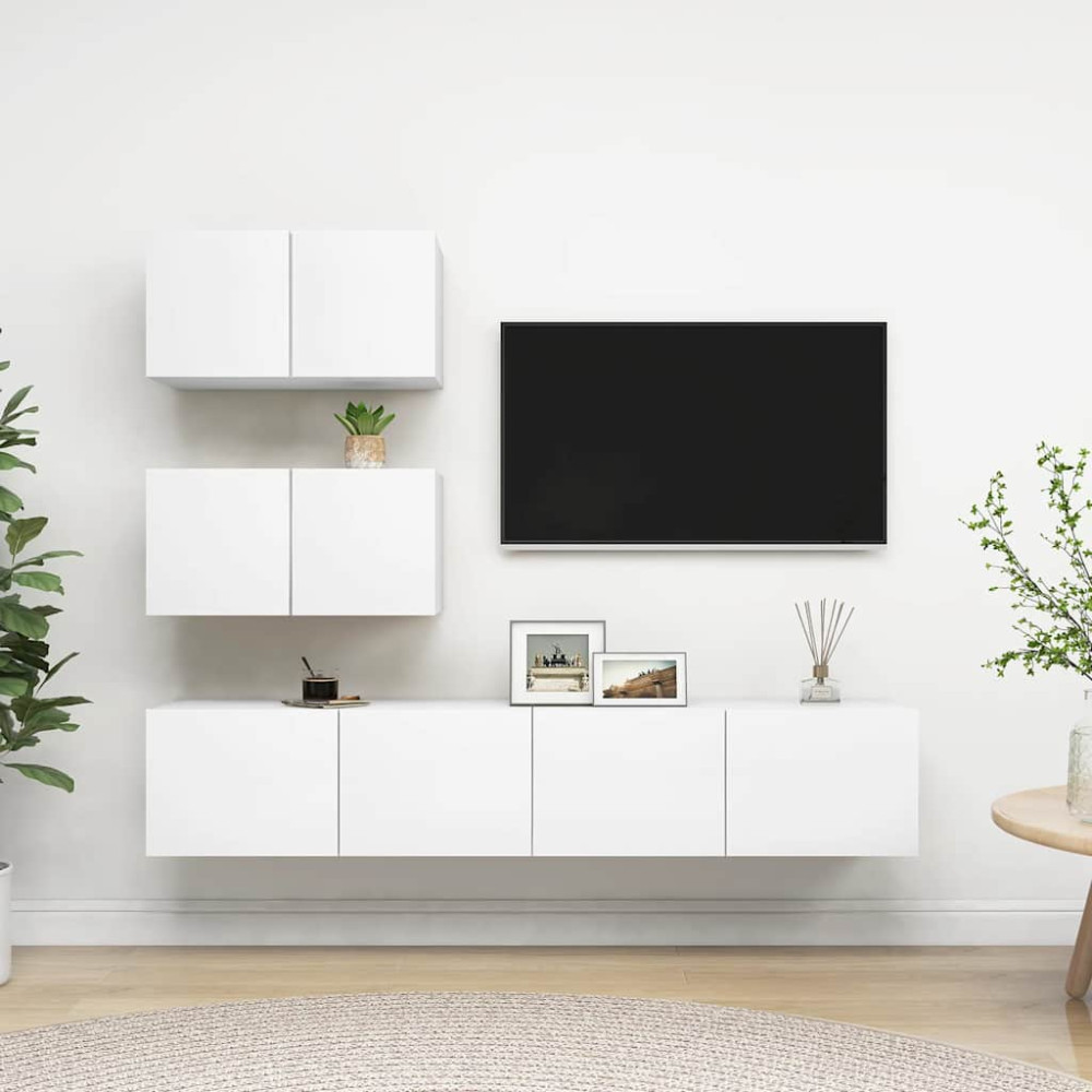 Produktbild för Tv-skåp 4 delar vit konstruerat trä