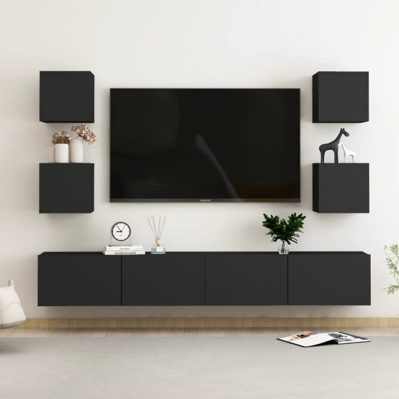 Produktbild för Tv-skåp 6 delar svart konstruerat trä