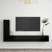 Miniatyr av produktbild för TV-skåp 3 delar svart konstruerat trä