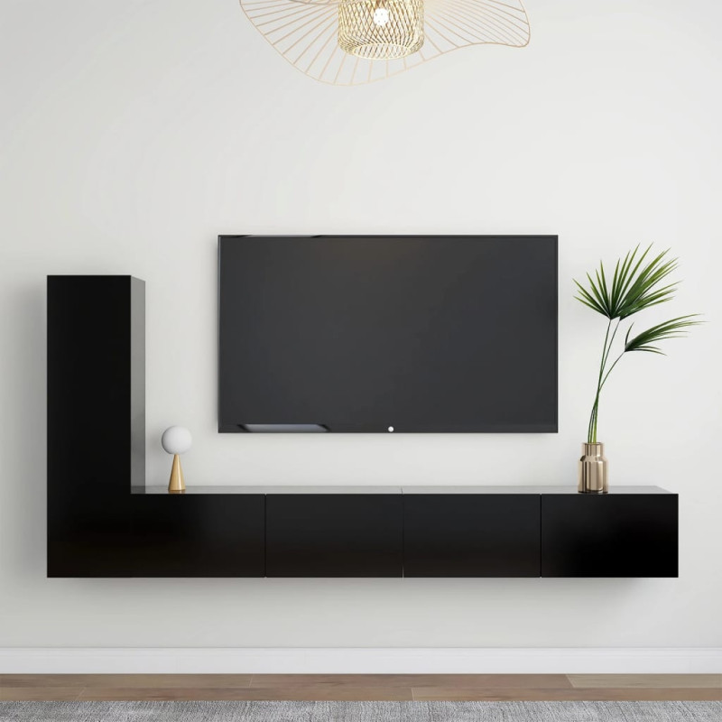 Produktbild för TV-skåp 3 delar svart konstruerat trä