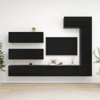 Produktbild för TV-skåp 7 delar svart konstruerat trä