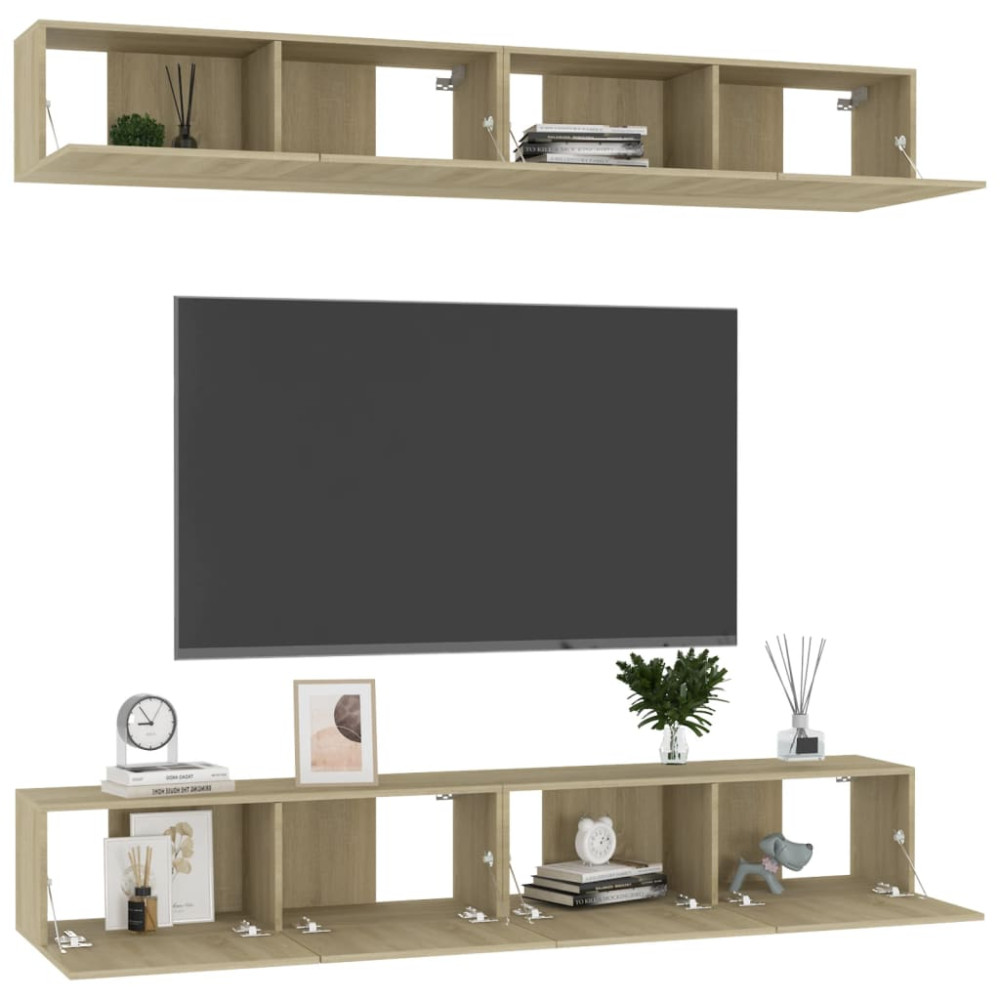 Produktbild för TV-skåp 4 delar sonoma-ek 100x30x30 cm konstruerat trä