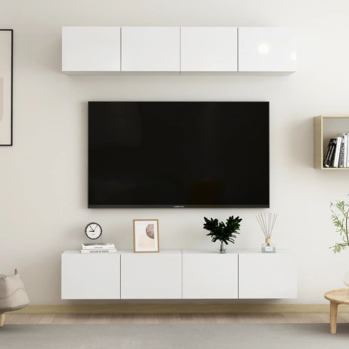 vidaXL TV-skåp 4 delar vit högglans 80x30x30 cm konstruerat trä