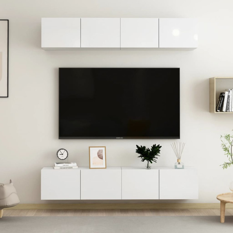 Produktbild för TV-skåp 4 delar vit högglans 80x30x30 cm konstruerat trä