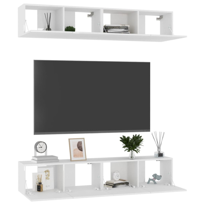 Produktbild för TV-skåp 4 delar vit högglans 80x30x30 cm konstruerat trä