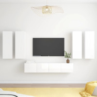 Produktbild för Tv-skåp 6 delar vit högglans konstruerat trä