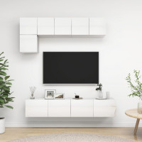 Produktbild för TV-skåp 5 delar vit högglans konstruerat trä