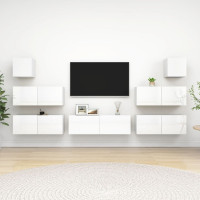Produktbild för TV-skåp 7 delar vit högglans konstruerat trä