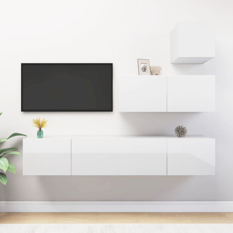 Produktbild för TV-skåp 4 delar vit högglans konstruerat trä