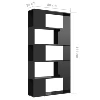 Produktbild för Bokhylla rumsavdelare svart högglans80x24x155cm konstruerat trä