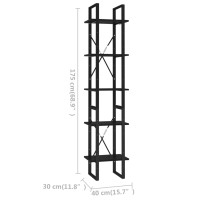 Produktbild för Bokhylla 5 hyllplan svart 40x30x175 cm konstruerat trä