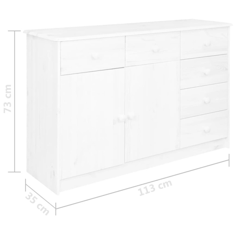 Produktbild för Skänk med 6 lådor vit 113x35x73 cm massiv furu