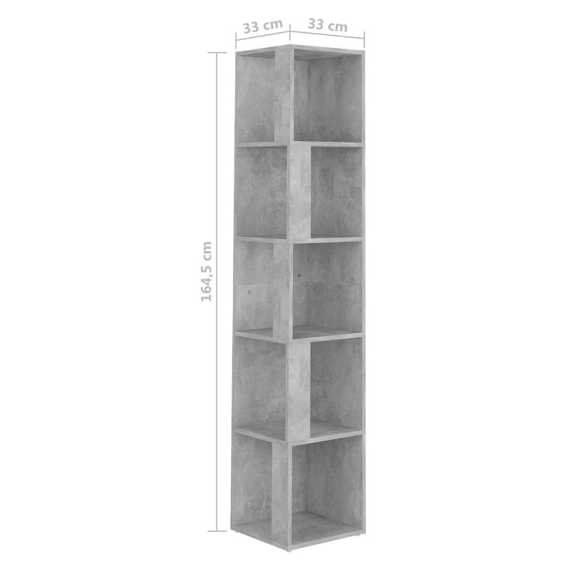 Produktbild för Hörnhylla betonggrå 33x33x164,5 cm spånskiva