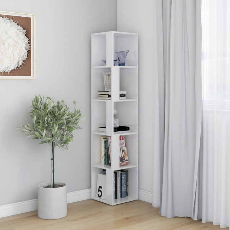 Produktbild för Hörnhylla vit högglans 33x33x164,5 cm konstruerat trä