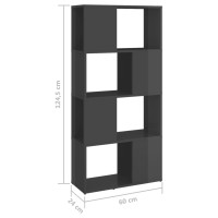Produktbild för Bokhylla Rumsavdelare grå högglans 60x24x124,5 cm