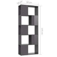 Produktbild för Bokhylla/Rumsavdelare högglans grå 60x24x155 cm