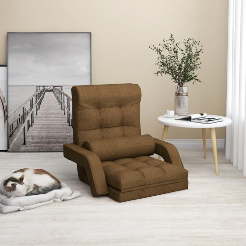 vidaXL Vikbar golvstol med sängfunktion brun tyg