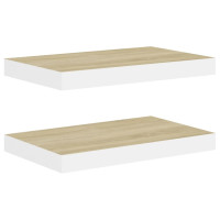 Produktbild för Svävande vägghyllor 2 st ek och vit 50x23x3,8 cm MDF