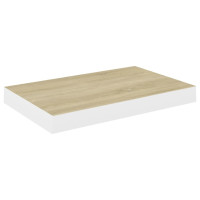 Produktbild för Svävande vägghyllor 2 st ek och vit 50x23x3,8 cm MDF