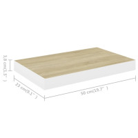 Produktbild för Svävande vägghyllor 2 st ek och vit 50x23x3,8 cm MDF