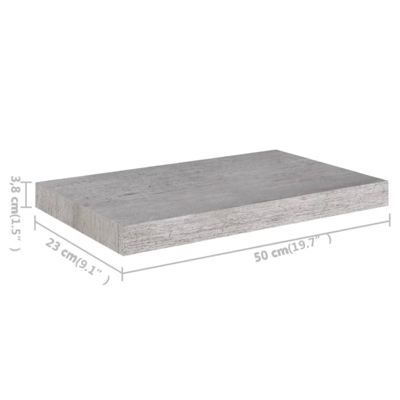 Produktbild för Svävande vägghyllor 2 st betonggrå 50x23x3,8 cm MDF
