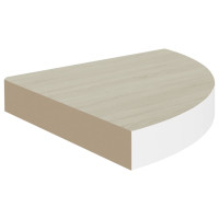 Produktbild för Svävande hörnhylla ek och vit 25x25x3,8 cm MDF