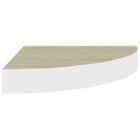 Produktbild för Svävande hörnhylla ek och vit 25x25x3,8 cm MDF