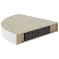 Produktbild för Svävande hörnhylla ek och vit 25x25x3,8 cm MDF