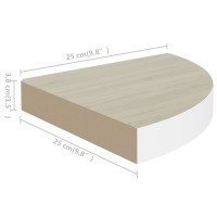 Produktbild för Svävande hörnhylla ek och vit 25x25x3,8 cm MDF