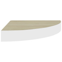 Produktbild för Svävande hörnhylla ek och vit 35x35x3,8 cm MDF