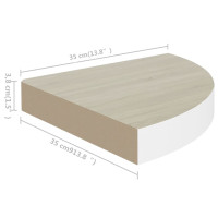 Produktbild för Svävande hörnhylla ek och vit 35x35x3,8 cm MDF