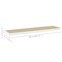 Produktbild för Svävande vägghylla ek och vit 90x23,5x3,8 cm MDF