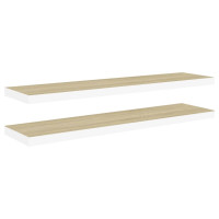 Produktbild för Svävande vägghyllor 2 st ek och vit 90x23,5x3,8 cm MDF