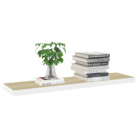 Produktbild för Svävande vägghyllor 2 st ek och vit 90x23,5x3,8 cm MDF