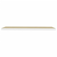 Produktbild för Svävande vägghyllor 2 st ek och vit 90x23,5x3,8 cm MDF