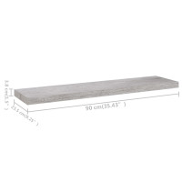 Produktbild för Svävande vägghyllor 2 st betonggrå 90x23,5x3,8 cm MDF