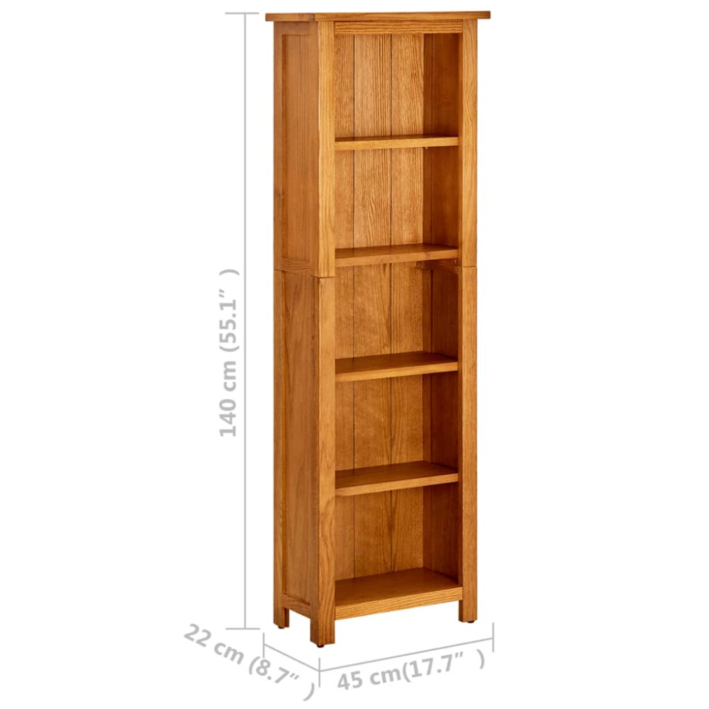 Produktbild för Bokhylla 5 hyllor 45x22x140 cm massiv ek