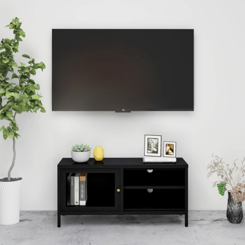 vidaXL TV-bänk svart 90x30x44 cm stål och glas
