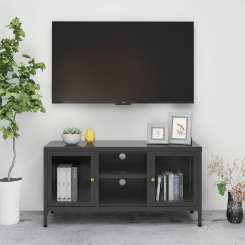 vidaXL TV-bänk antracit 105x35x52 cm stål och glas