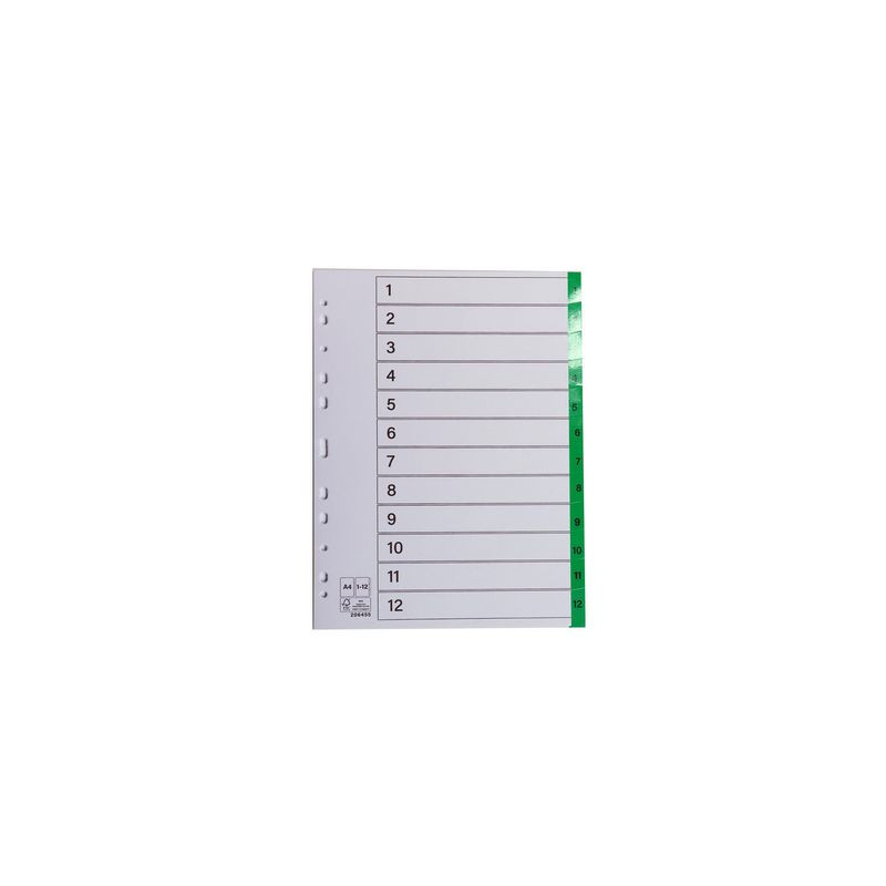 Produktbild för Register plastflik 1-12 grön 10/fp