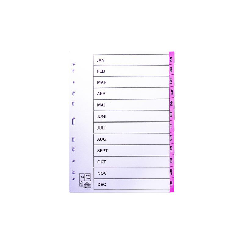 Produktbild för Register plastflik jan-dec rosa 10/fp