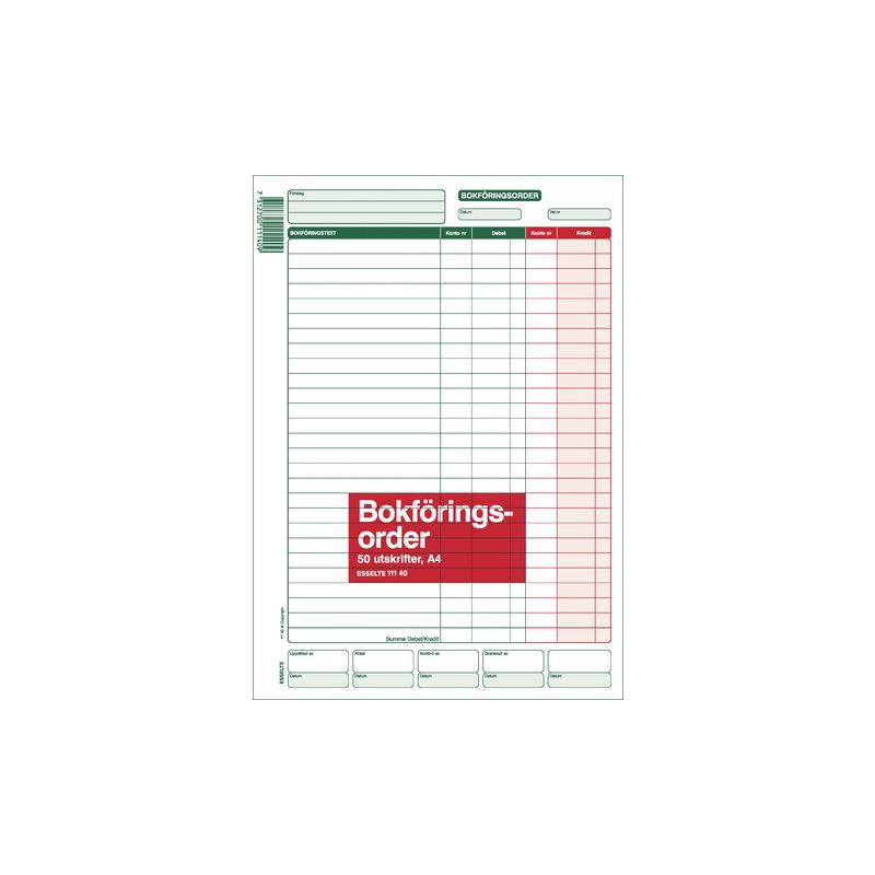 Produktbild för Blankett bokföringsorder A4 50 blad