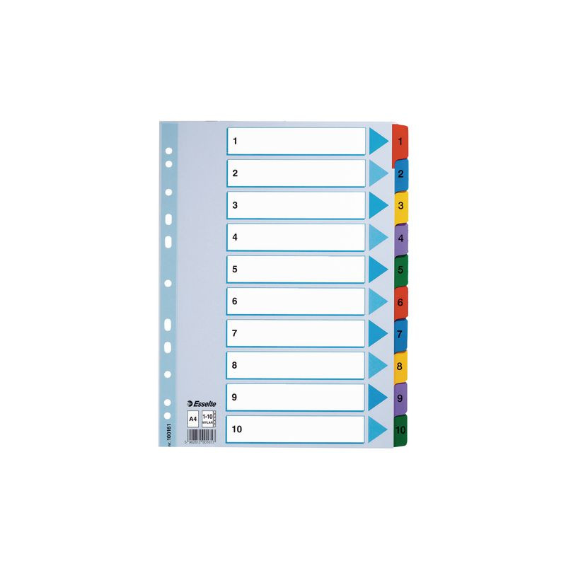Produktbild för Kartongregister m. plastfl. A4 1-10 färg