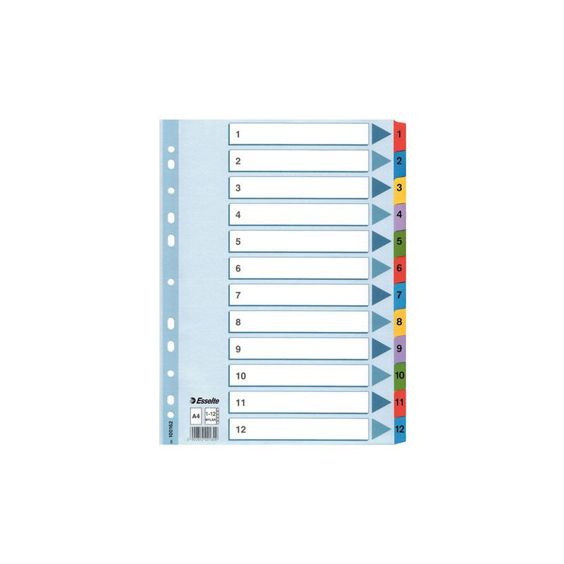 Produktbild för Kartongregister m. plastfl. A4 1-12 färg
